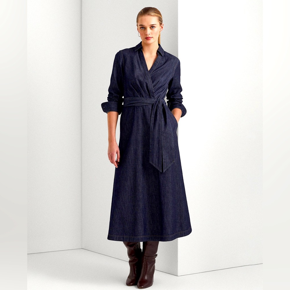 NWT Beautiful Ralph Lauren denim surplice dress very flattering style from Macys